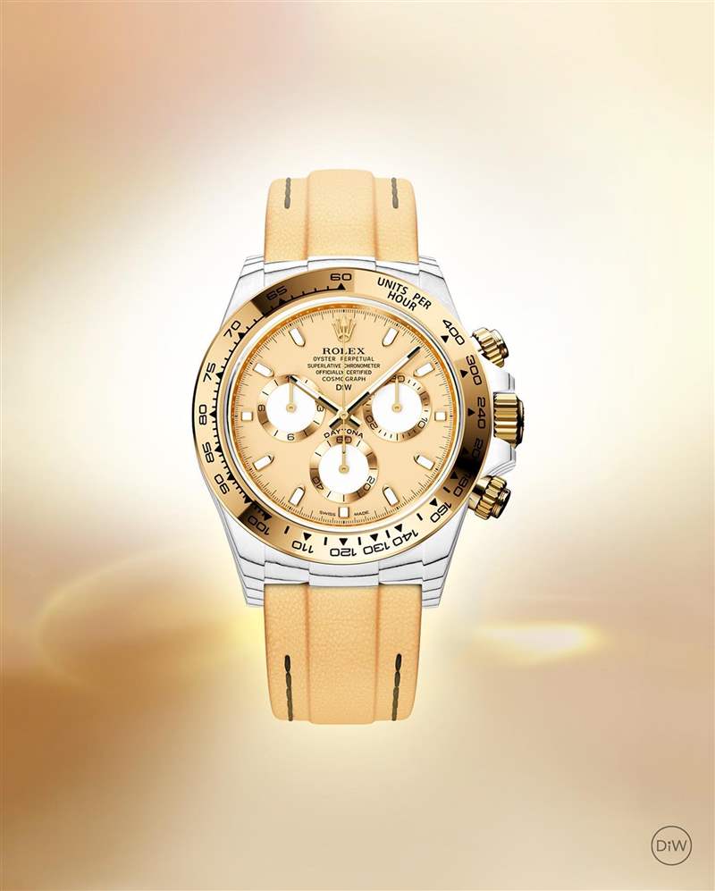 DiW又再改裝勞力士Daytona了，這次品牌使用另一種科技材質(zhì)，以有別于碳纖維黑色調(diào)的白色風格搭配黃金零件，散發(fā)耀眼光芒。 （Source：Designa Individual）