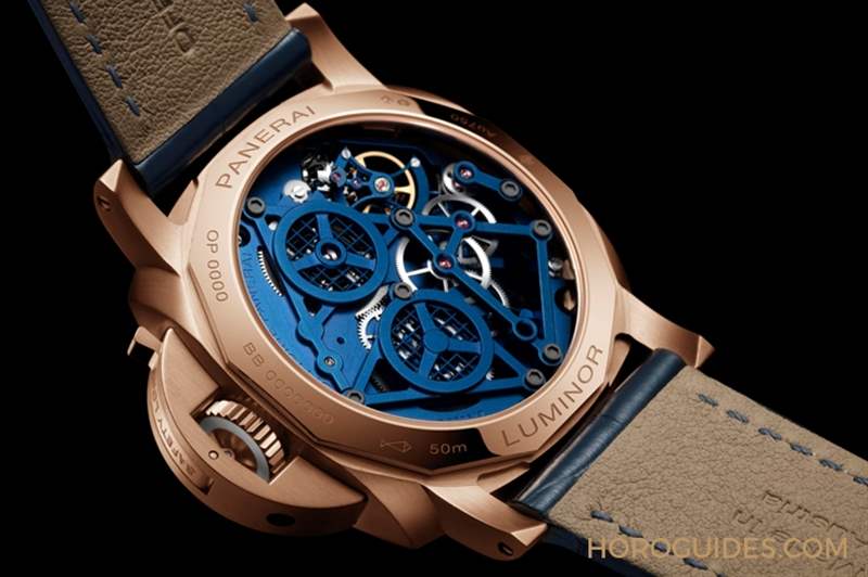 華麗撞色!紅金殼配鍍藍(lán)面|Panerai Luminor陀飛輪兩地時(shí)間紅金腕表-PAM01060-復(fù)刻表