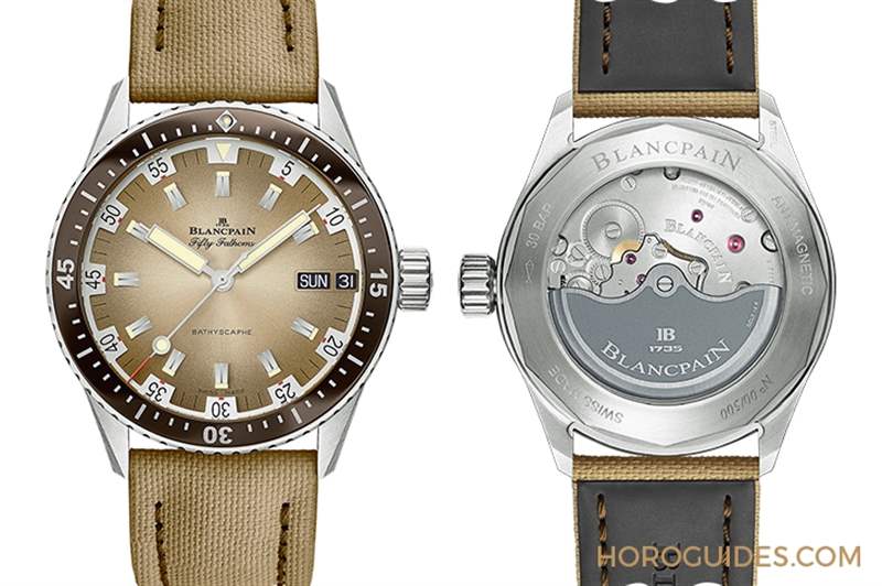 寶珀五十噚深潛器日期及星期腕表首見沙漠色面盤-復刻表