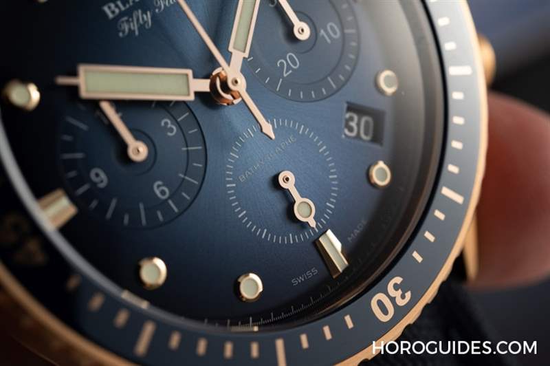 18K紅金藍面、23級鈦灰面,Blancpain五十噚深潛器飛返計時碼表兩款延伸新作-復刻表