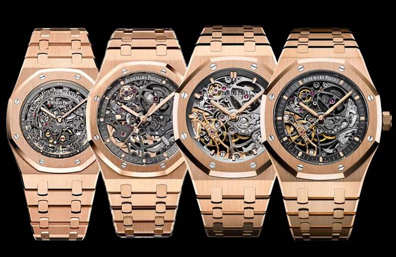 Watchanalytics挑出了四款現役或停產的皇家橡樹玫瑰金鏤空表觀察它們的行情發展。 （AUDEMARS PIGUET官網）