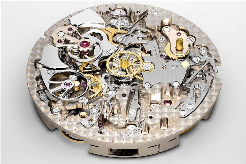 三問報時機制，組裝到機芯中，表盤一側。