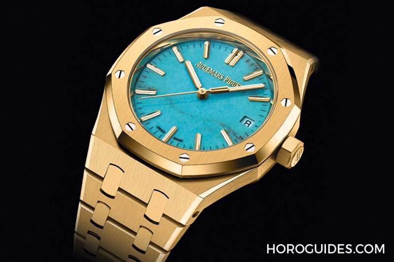 AUDEMARS PIGUET - 愛彼Royal Oak皇家橡樹自動上鏈腕表，黃金表殼搭配天然綠松石表面