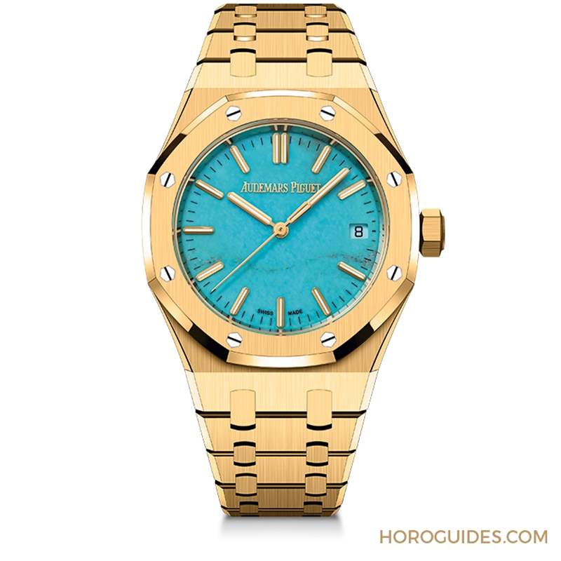 AUDEMARS PIGUET - 愛彼Royal Oak皇家橡樹自動上鏈腕表，黃金表殼搭配天然綠松石表面