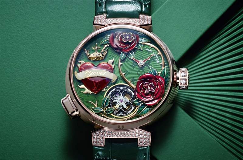 路易威登Tambour玫瑰愛心活動裝置陀飛輪啟動瞬間手表魅力再升級-復刻表