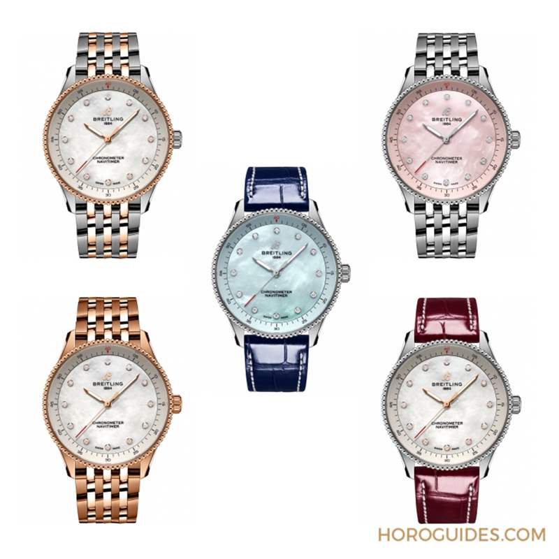 輕霧粉與淺藍(lán)色珍珠母貝面盤(pán)Navitimer也可以唯美-復(fù)刻表